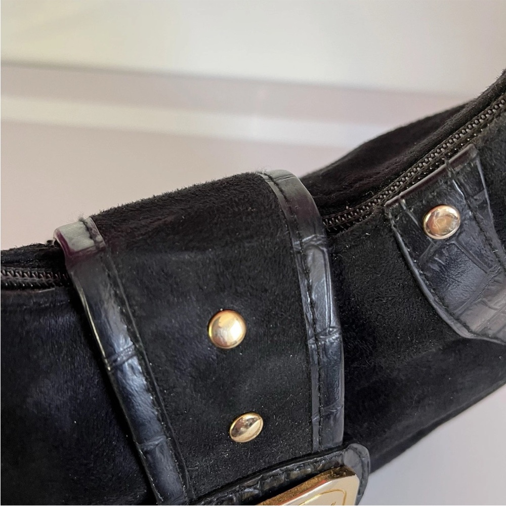 Fetish By Eve Black Suede Frame Handbag Top Zip Short Handle Gold Hardware Rare - Picture 7 of 12